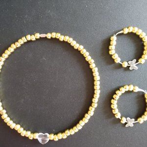 Hand Crafted Butterfly Heart Earrings Matching set Yellow Beads Custom Jewelry